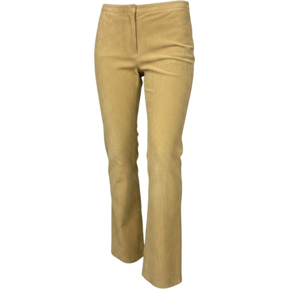 Co & Eddy Pants - Co & Eddy Mustard Yellow Genuine Suede Leather Pants Size 8 Vintage Style